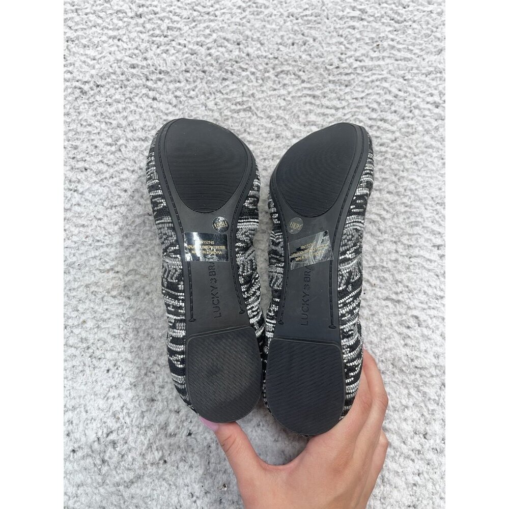 Lucky Brand Ballet Flats Womens 9.5 Emma Black Aztec Print Stretch - Picture 7 of 8